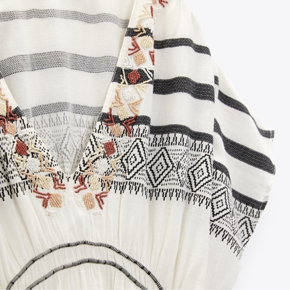 Zara boho embroidered beaded kaftan dress Size XS/S NWT - Picture 3 of 6